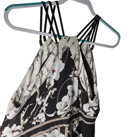 Black Floral Maxi Dress With Strappy Back & Snake Print Trim L - Picture 5 of 9